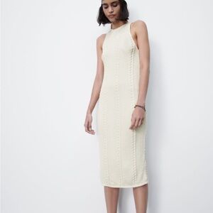 Zara Cream Sleeveless Cable-Knit Dress NWT